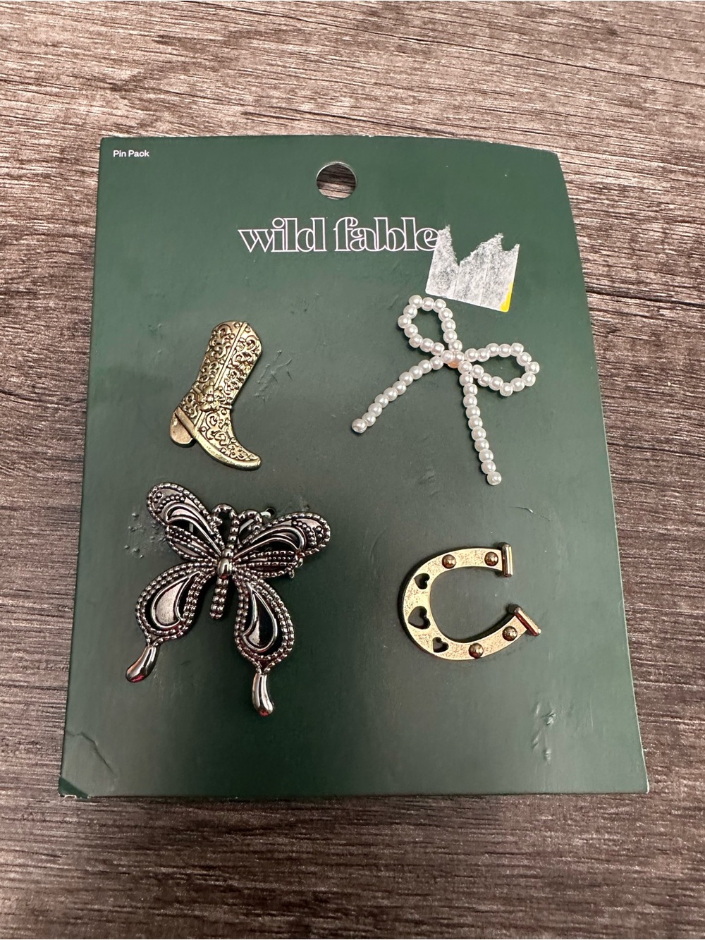 Wild Fable 4pc Pin Pack Cowboy Boot Bow Butterfly Horseshoe Gold/Silver